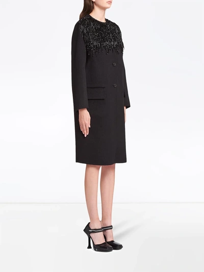 Shop Prada Bead-embroidered Single-breasted Coat In Black