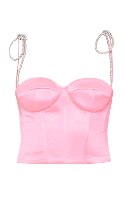 Shop Mach & Mach Pink Satin Corset With Crystal Bow Straps