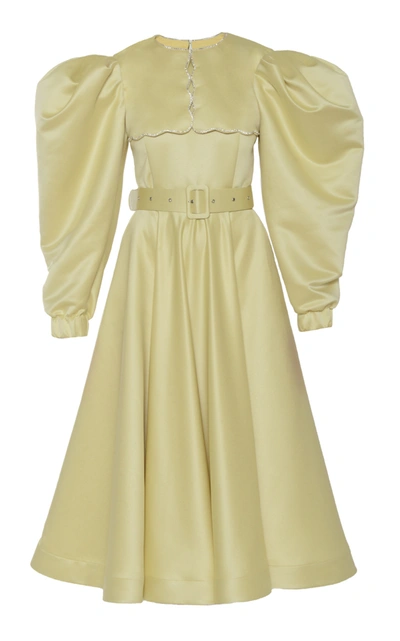 Shop Anouki Puffed Sleeve Puritan Collar Dress In Yellow