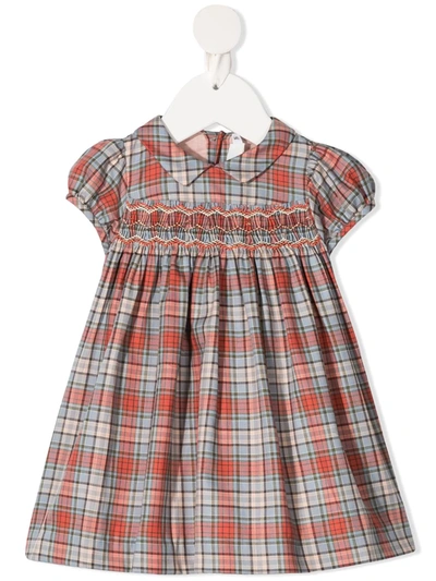 Shop Bonpoint Smocked Tartan Print Dress In Red