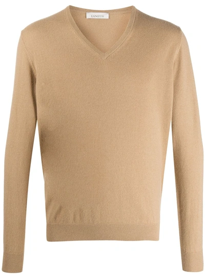 Shop Laneus V-neck Cashmere Jumper In Neutrals