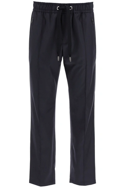 Shop Dolce & Gabbana Wool Jogger Pants In Blu Scurissimo 1 (blue)