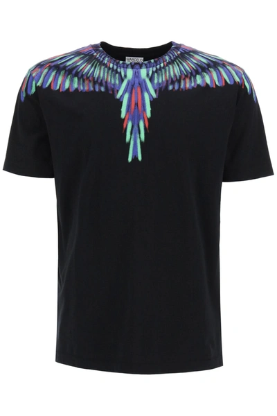 Shop Marcelo Burlon County Of Milan Chalk Wings Print T-shirt In Black Light Green (black)