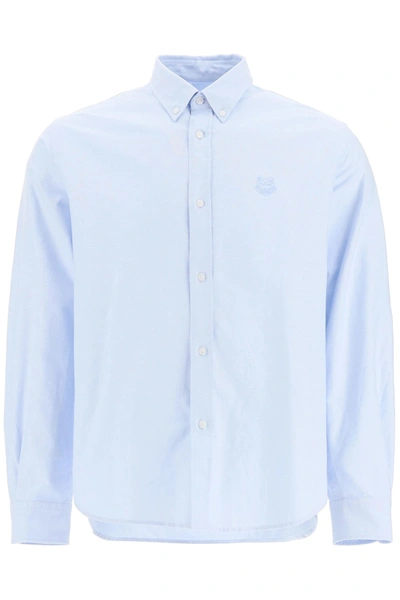 Shop Kenzo Shirt With Tiger Head Embroidery In Bleu Clair (light Blue)