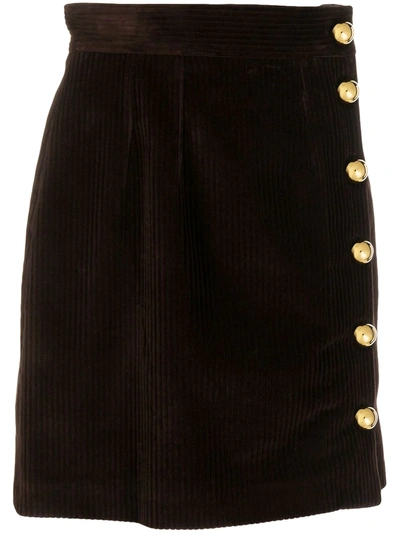 Shop Dolce & Gabbana Buttoned Corduroy Skirt In Brown