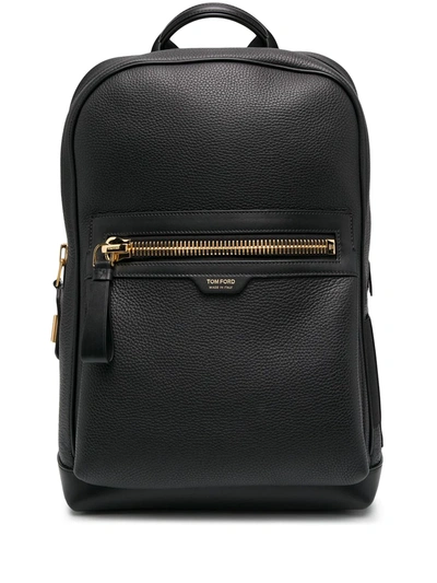 Shop Tom Ford Grained Leather Logo Backpack In Black