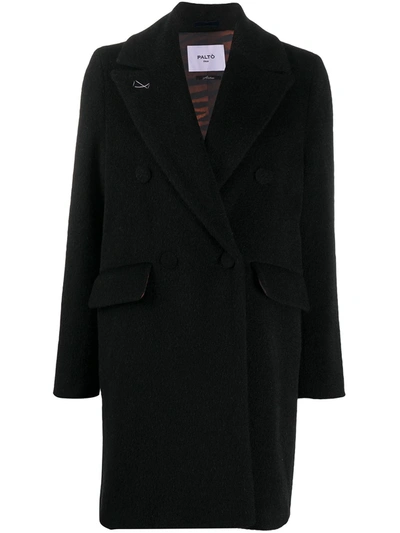 Shop Paltò Double-breasted Peak-lapel Coat In Black