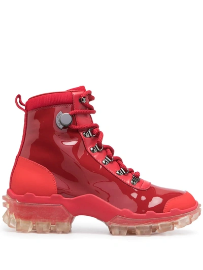 Shop Moncler Helis Lace-up Ankle Boots In Red