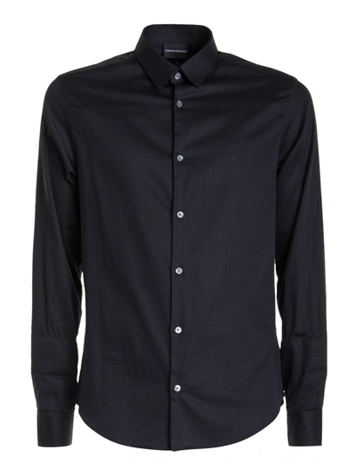 Shop Emporio Armani Stretch Cotton Shirt In Black