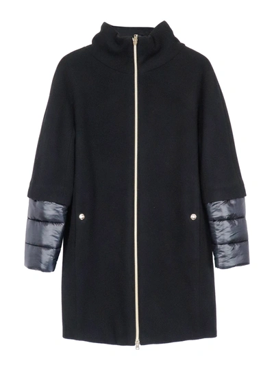 Herno Layered Hooded Padded Coat In Black