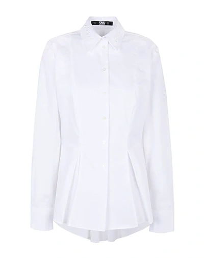 Shop Karl Lagerfeld Embroidered Peplum Tunic Shirt Woman Shirt White Size 10 Cotton