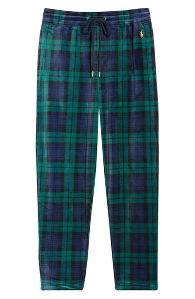 Shop Polo Ralph Lauren Velour Pajama Pants In Black Watch Plaid