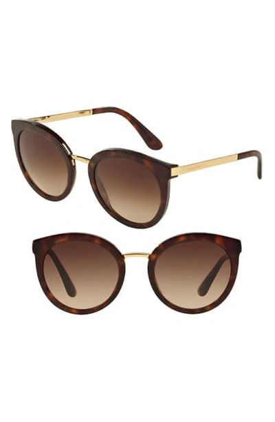 Shop Dolce & Gabbana 52mm Round Sunglasses In Havana