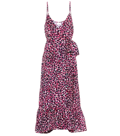 Shop Anna Kosturova Leopard-print Silk Midi Dress In Pink