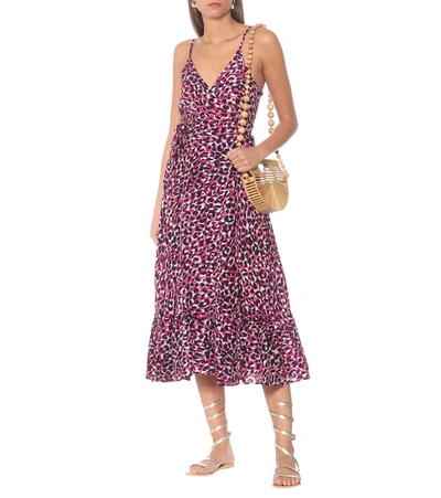 Shop Anna Kosturova Leopard-print Silk Midi Dress In Pink