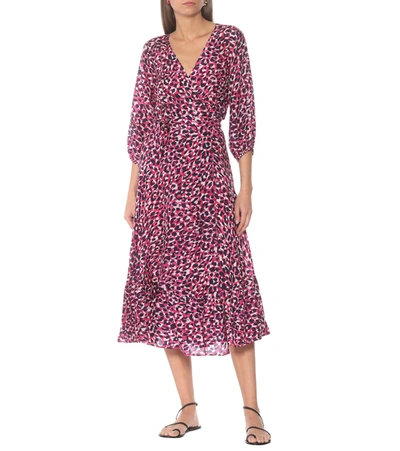 Shop Anna Kosturova Leopard-print Silk Midi Dress In Pink