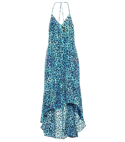 Shop Anna Kosturova Leopard-print Silk Asymmetric Dress In Blue