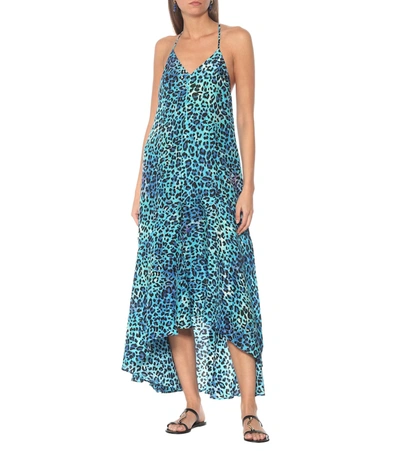 Shop Anna Kosturova Leopard-print Silk Asymmetric Dress In Blue