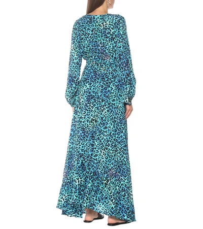 Shop Anna Kosturova Leopard-print Silk Maxi Dress In Blue