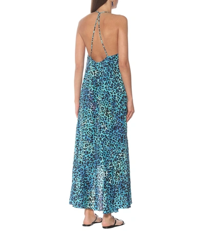 Shop Anna Kosturova Leopard-print Silk Asymmetric Dress In Blue
