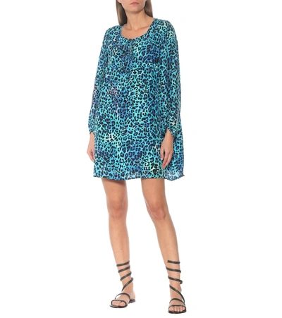 Shop Anna Kosturova Leopard-print Silk Minidress In Blue