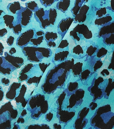 Shop Anna Kosturova Leopard-print Silk Asymmetric Dress In Blue