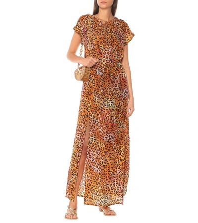 Shop Anna Kosturova Leopard-print Silk Maxi Dress In Orange