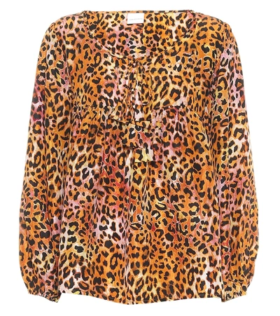 Shop Anna Kosturova Leopard-print Silk Blouse In Orange