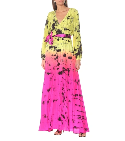 Shop Anna Kosturova Printed Silk Maxi Dress In Pink