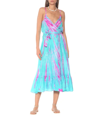 Shop Anna Kosturova Tie-dye Silk Midi Dress In Blue