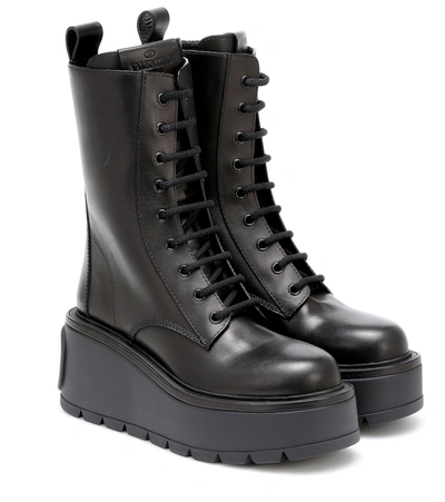 Valentino Garavani Leather Vlogo Uniqueform Platform Combat Boots In Black  | ModeSens