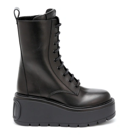 Shop Valentino Uniqueform Leather Combat Boots In Black