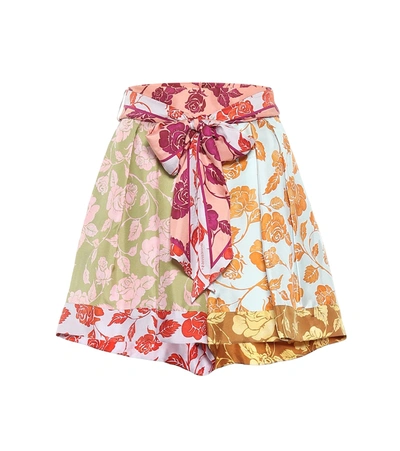 Shop Zimmermann Lovestruck Floral Silk Twill Shorts In Multicoloured