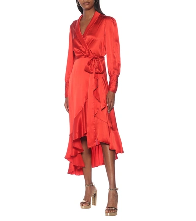 Shop Zimmermann Silk Satin Wrap Dress In Red