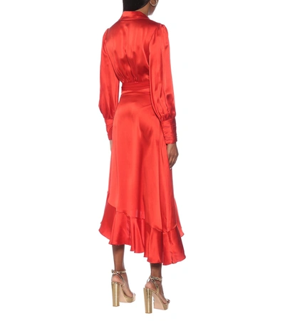 Shop Zimmermann Silk Satin Wrap Dress In Red