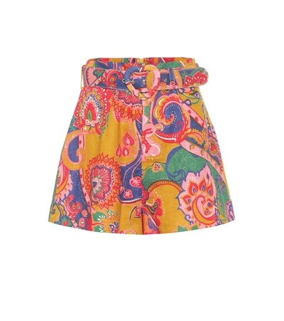 Shop Zimmermann Lovestruck Printed Linen Shorts In Multicoloured