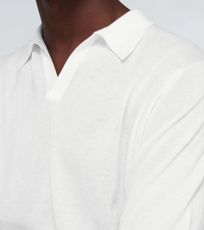 Shop John Smedley Noah Knitted Cotton Polo Shirt In White