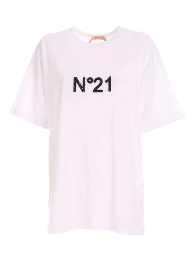 Shop N°21 Rhinestone Logo T-shirt In White