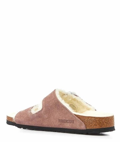 Birkenstock Arizona Mauve Shearling-lined Suede Sliders In Pink
