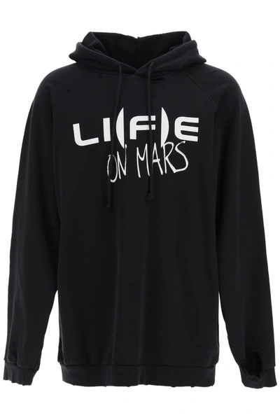 Raf Simons Distressed Life On Mars-print Hoodie In Black