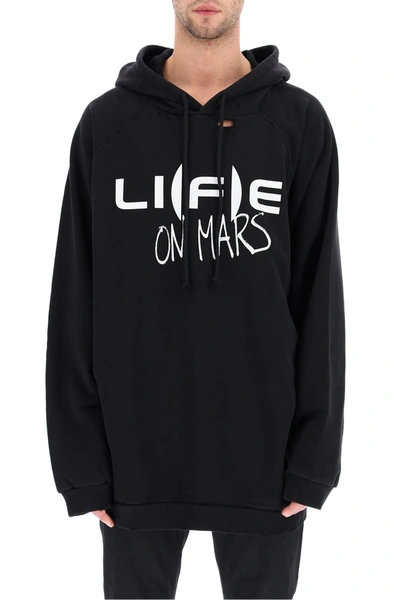Raf Simons Distressed Life On Mars-print Hoodie In Black
