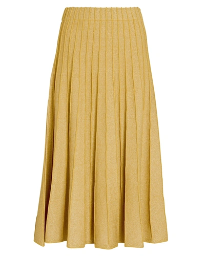 Shop Ronny Kobo Yuma Pleated Knit Midi Skirt In Gold