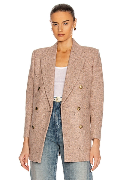 Shop Saint Laurent Double Breasted Blazer In Rose Pale