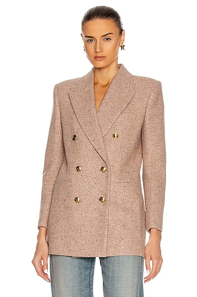 Shop Saint Laurent Double Breasted Blazer In Rose Pale