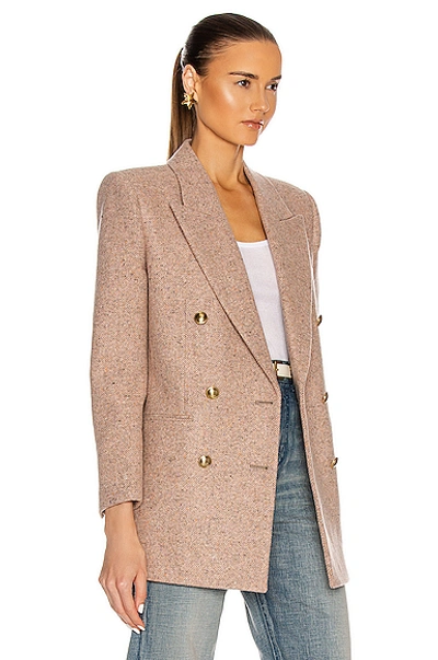 Shop Saint Laurent Double Breasted Blazer In Rose Pale
