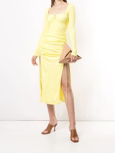 Shop Dion Lee Side-slit Detail Midi Silk Dress In Yellow