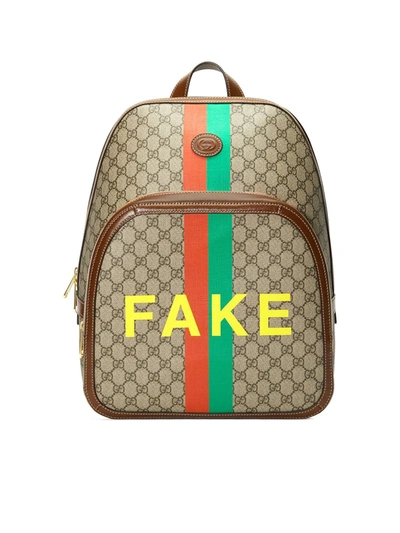 Shop Gucci "fake" Print Backpack In Multicolour