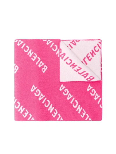 Shop Balenciaga All-over Logo Scarf In Pink & Purple