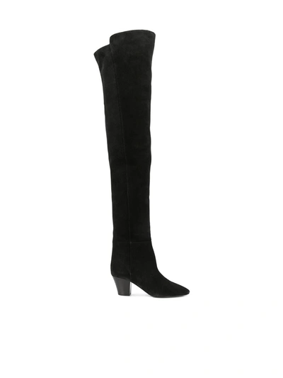 Shop Saint Laurent Almond-toe Knee-high Boots In Black