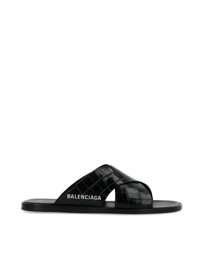 Shop Balenciaga Black Cosy Croc Sandals